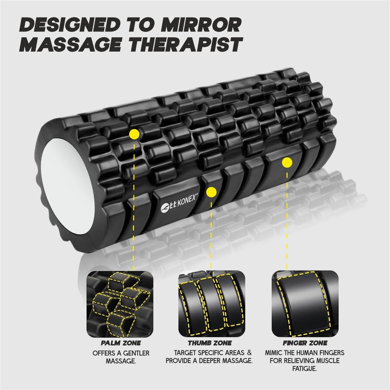 KONEX Foam Roller for Men & Women | Deep Tissue Massager for Pain Relief & Muscle Recovery | Ideal for Yoga, Gym, Stretching & Full Body Relaxation - 33 cm (Black) - Image 2
